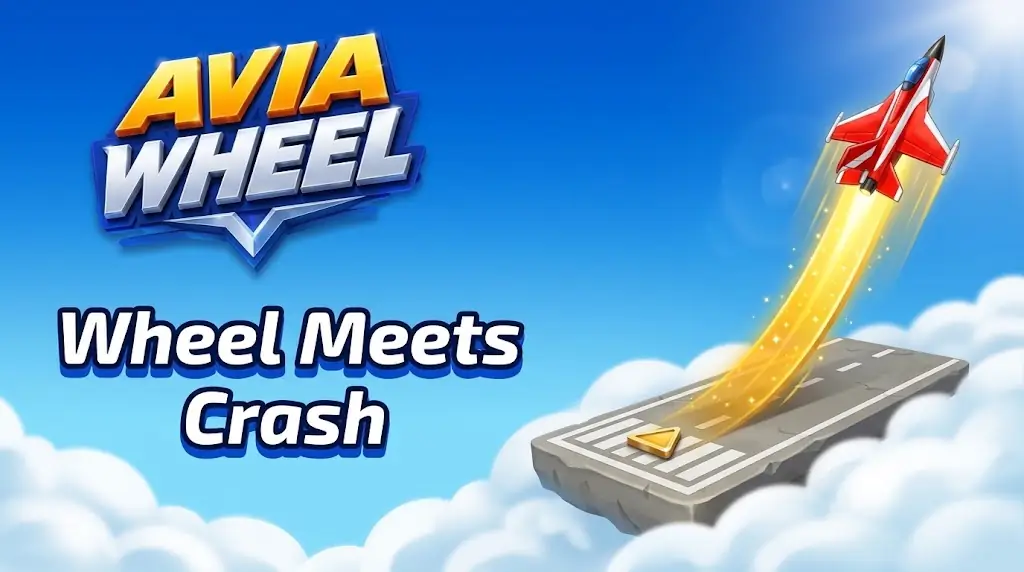 Avia Wheel game banner with the red jet taking off along a glowing flight curve